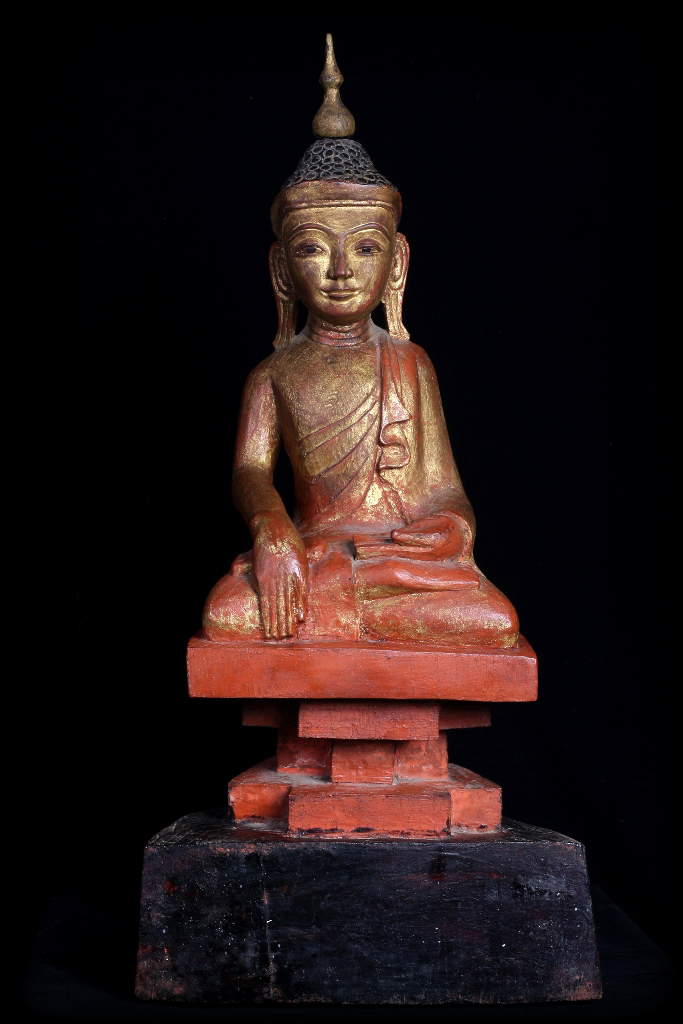Extremely Rare 19C Wood Burmese Shan Buddha #A041